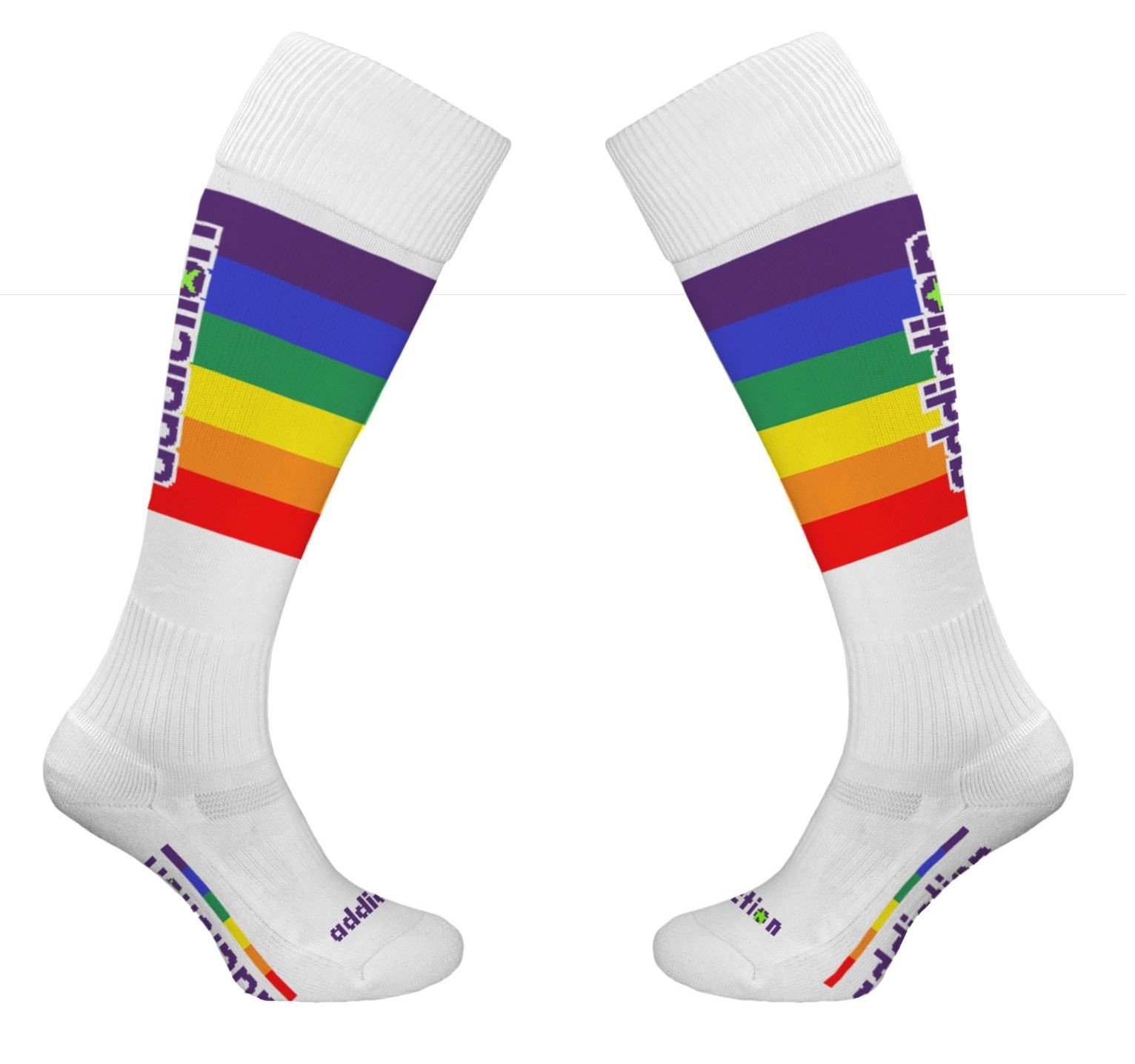 Chaussettes hautes Pride Football Blanches-Rainbow