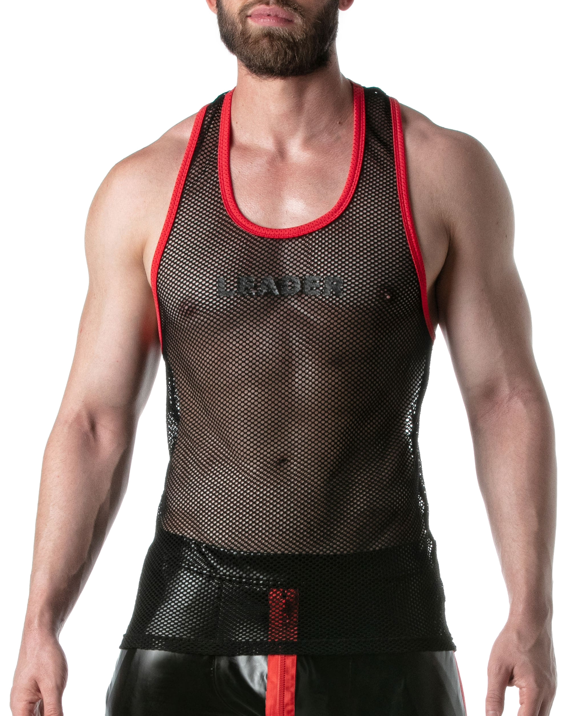 Débardeur en mesh TANK TOP Noir-Rouge