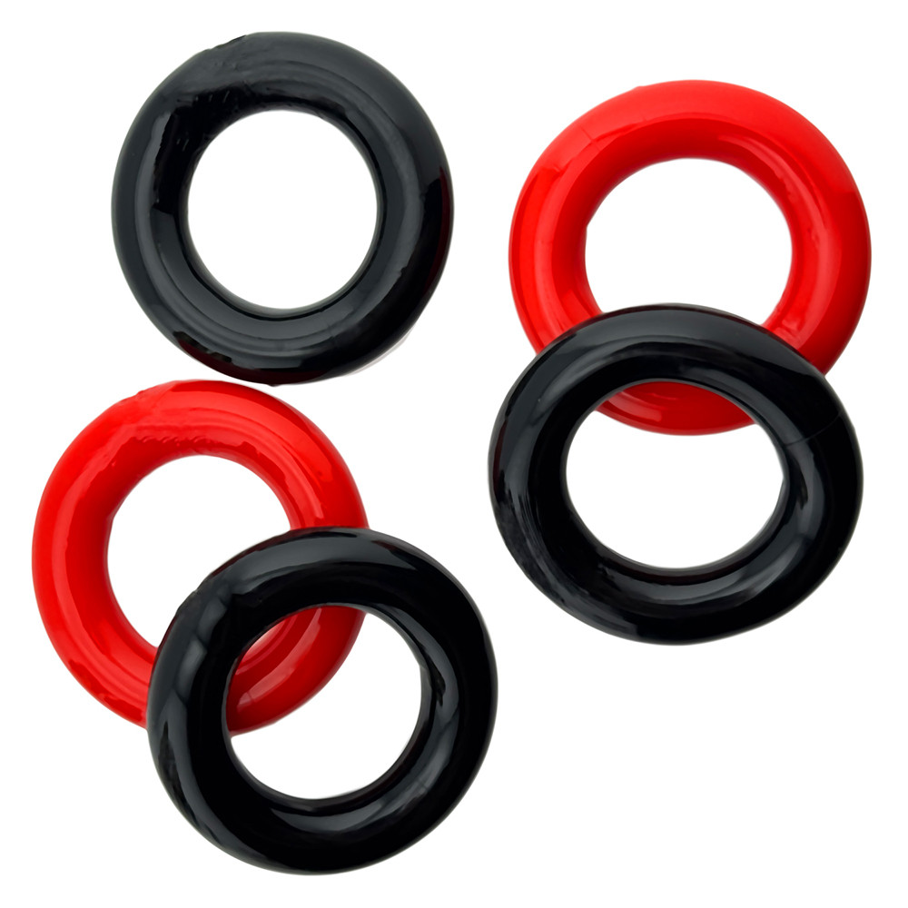 Lot de 5 Cockrings étirables Jacker 5-Stack 22mm Noir-Rouge