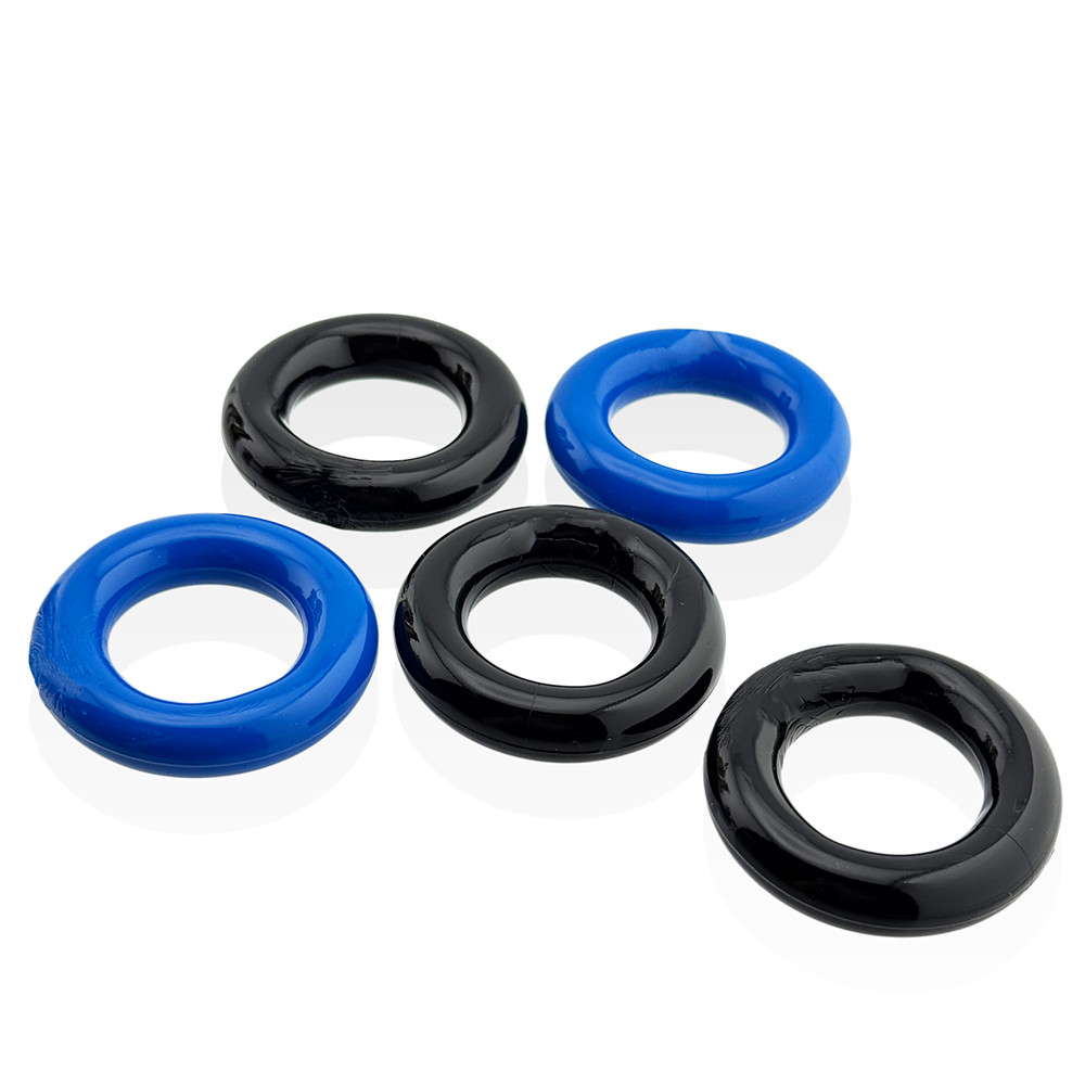 Lot de 5 Cockrings étirables Jacker 5-Stack 22mm Noir-Bleu
