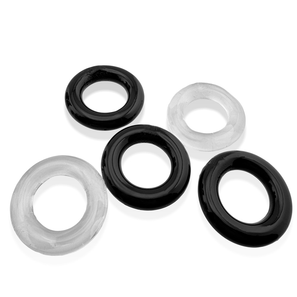 Lot de 5 Cockrings étirables Jacker 5-Stack 22mm Noir-Transparent