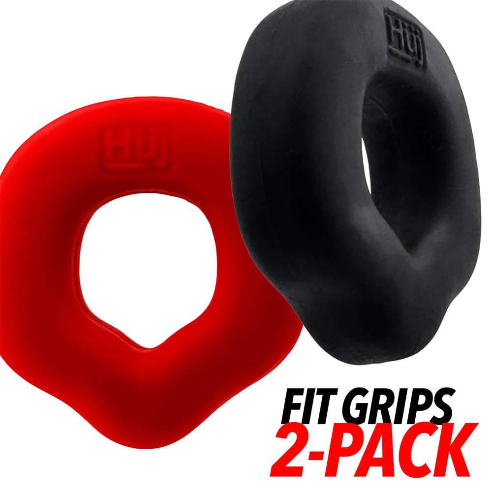 Lot de 2 Cockrings Fit Grips 25 mm Noir-Rouge