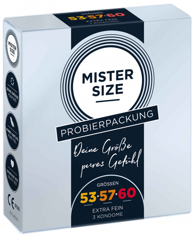Préservatifs MISTER SIZE Échantillon 3 tailles 53, 57 et 60mm x3