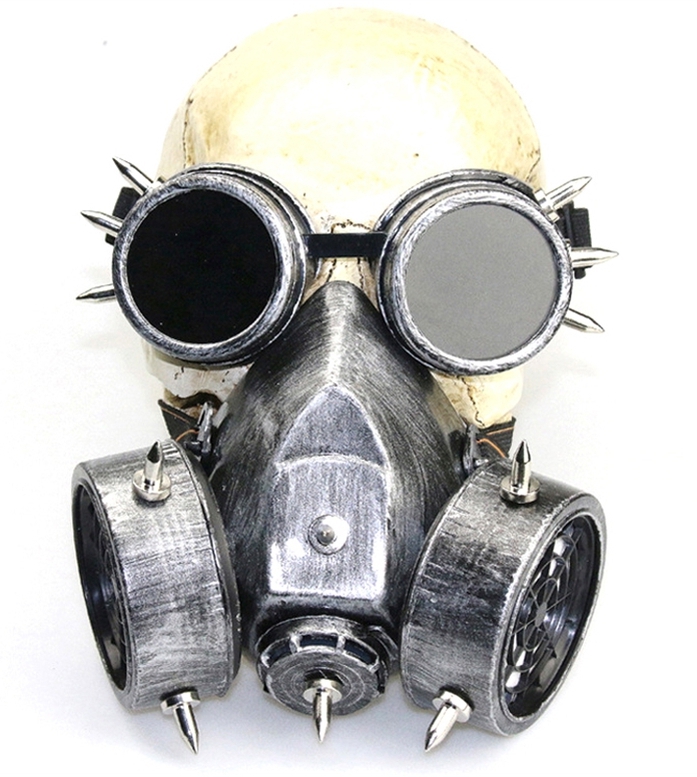 Masque à gaz et lunettes Rivets Silver Argenté
